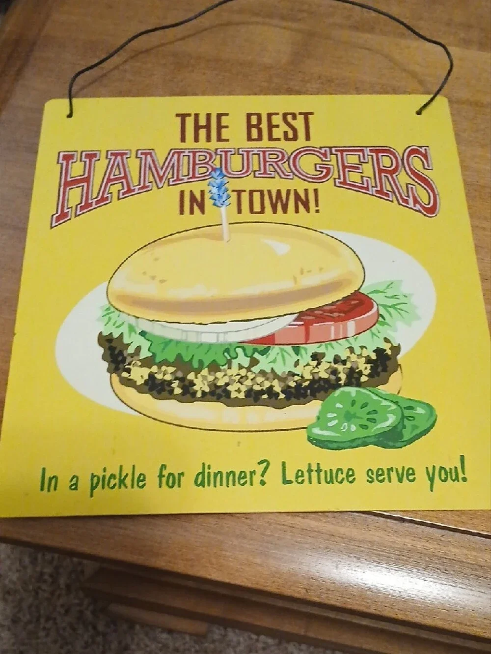 Vintage-Style Yellow Hamburger Wall Sign